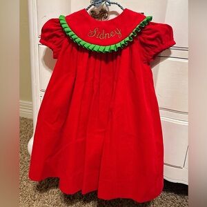 The Bailey Boys Red Corduroy Dress with “Sidney” Monogram